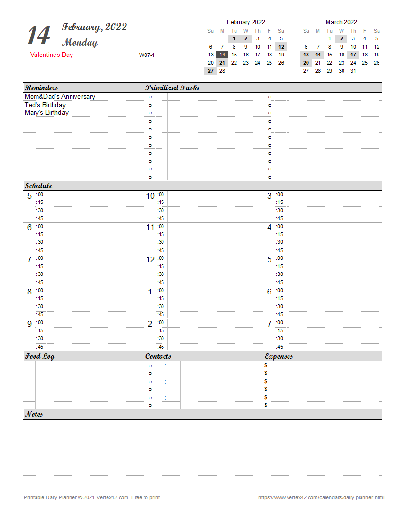 Printable Day Planner Pages