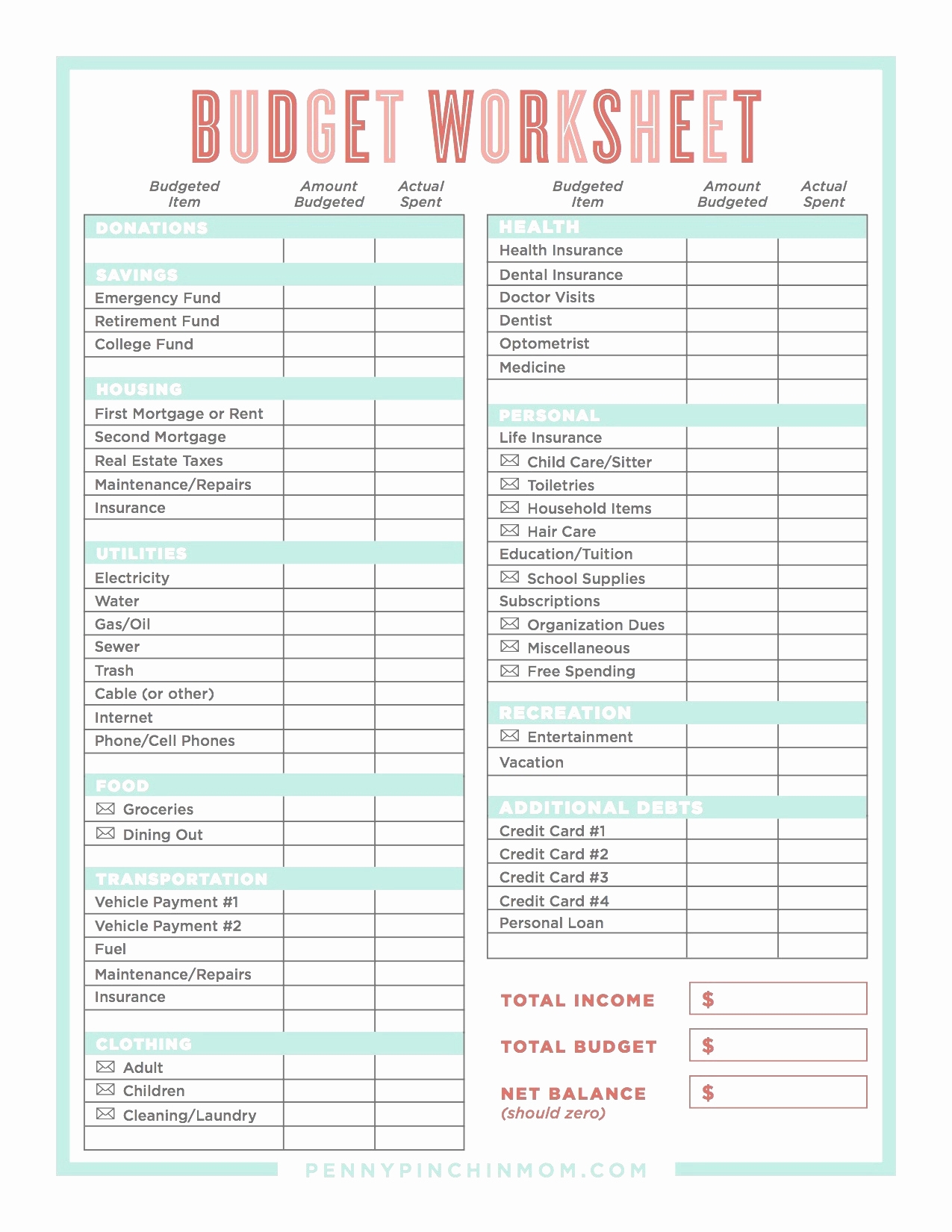 Dave Ramsey Budget Worksheets Free Printable