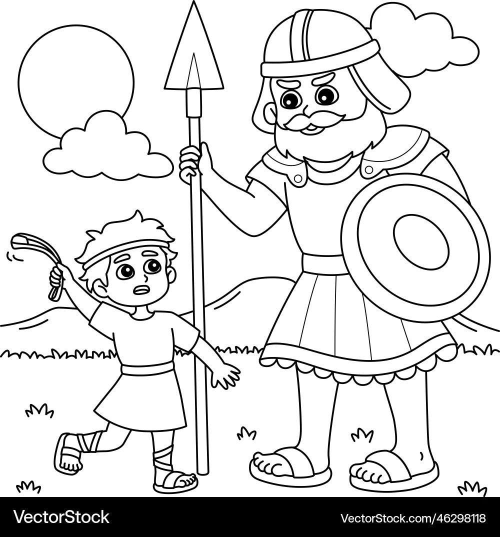 David And Goliath Coloring Page Lizenzfreie Vektorgrafik 