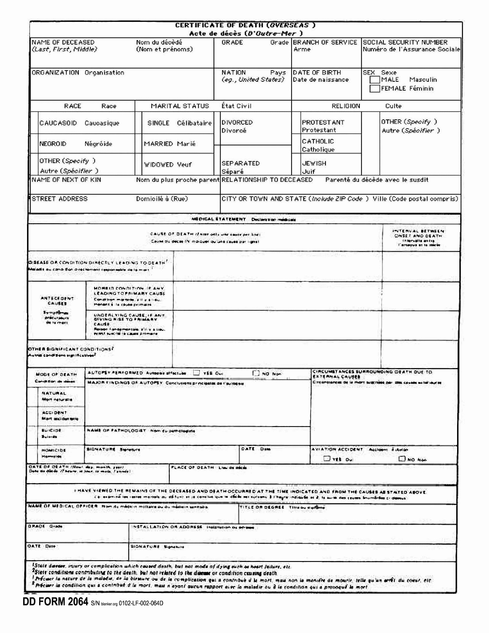 DD Form 2064 Certificate Of Death Overseas Forms Docs 2025