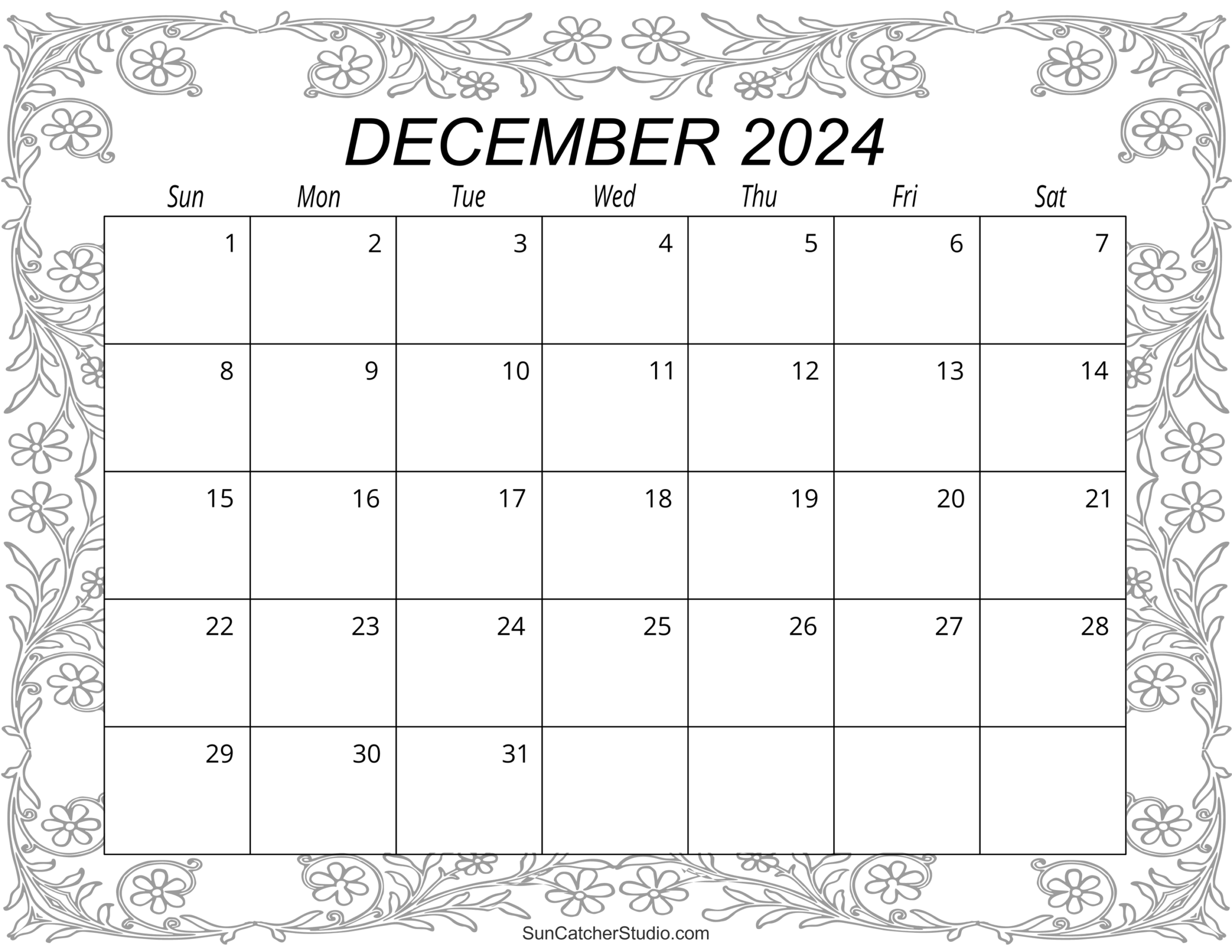 Free Printable December Printable Calendar