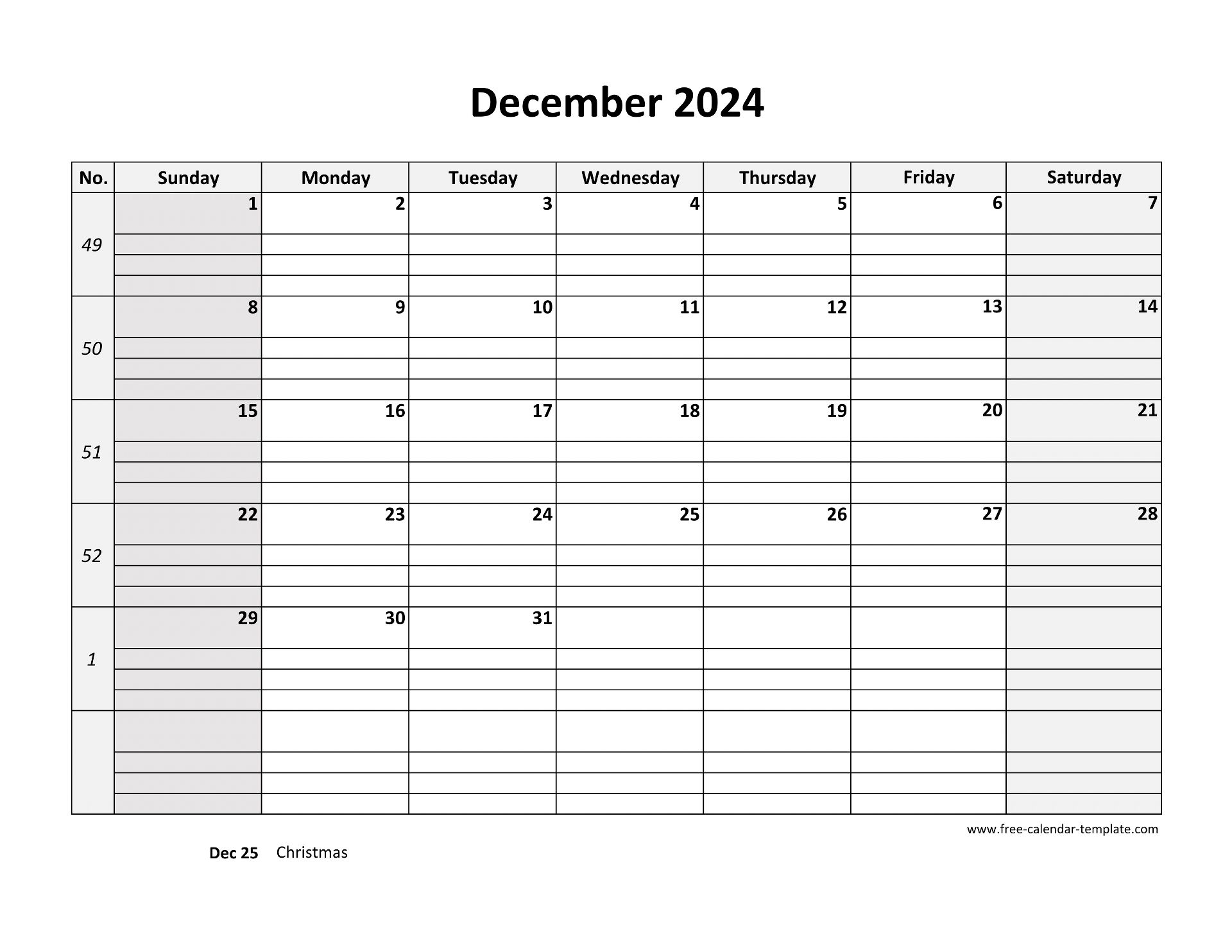 December 2024 Calendar Free Printable With Grid Lines Designed 