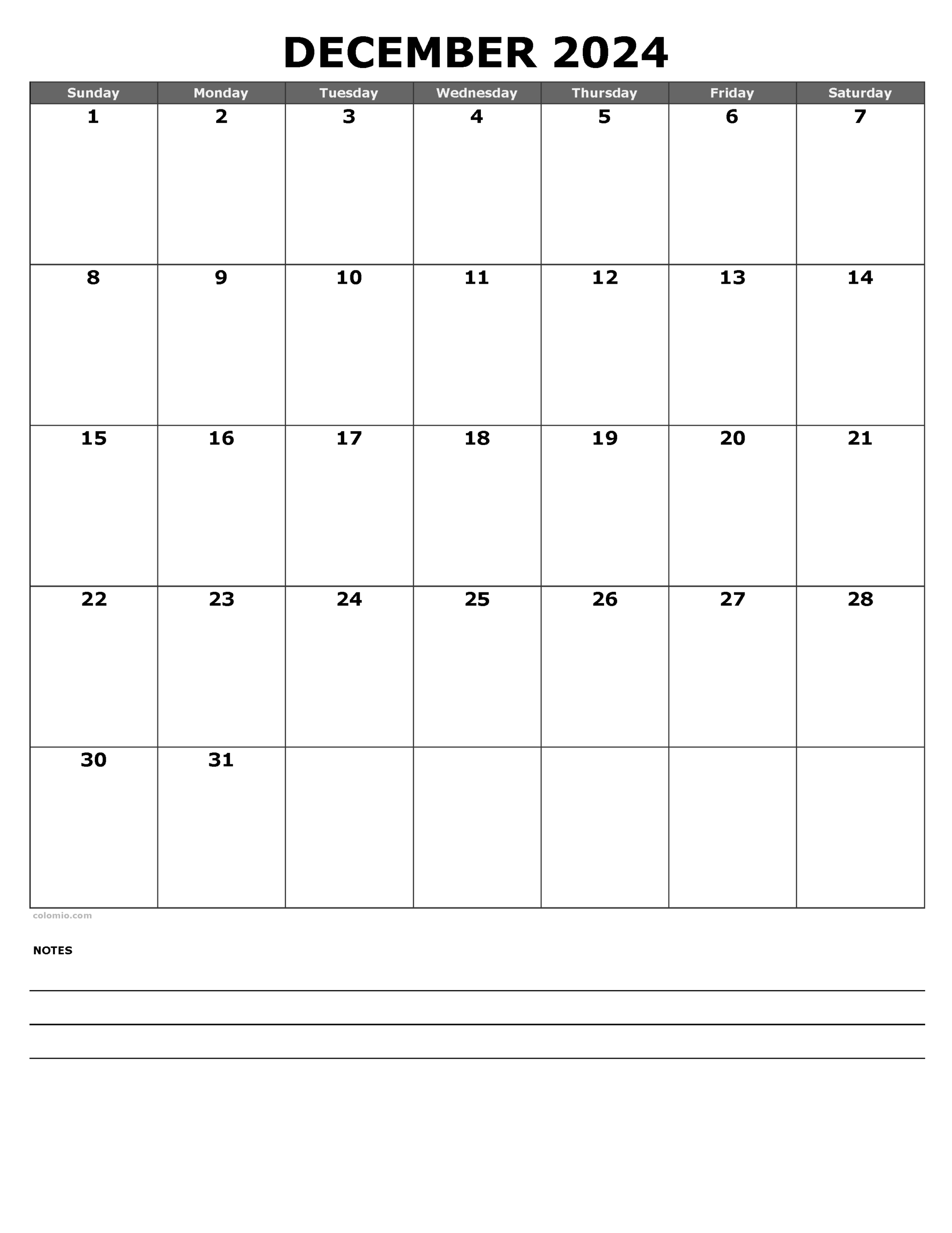 Month Of December Calendar Printable