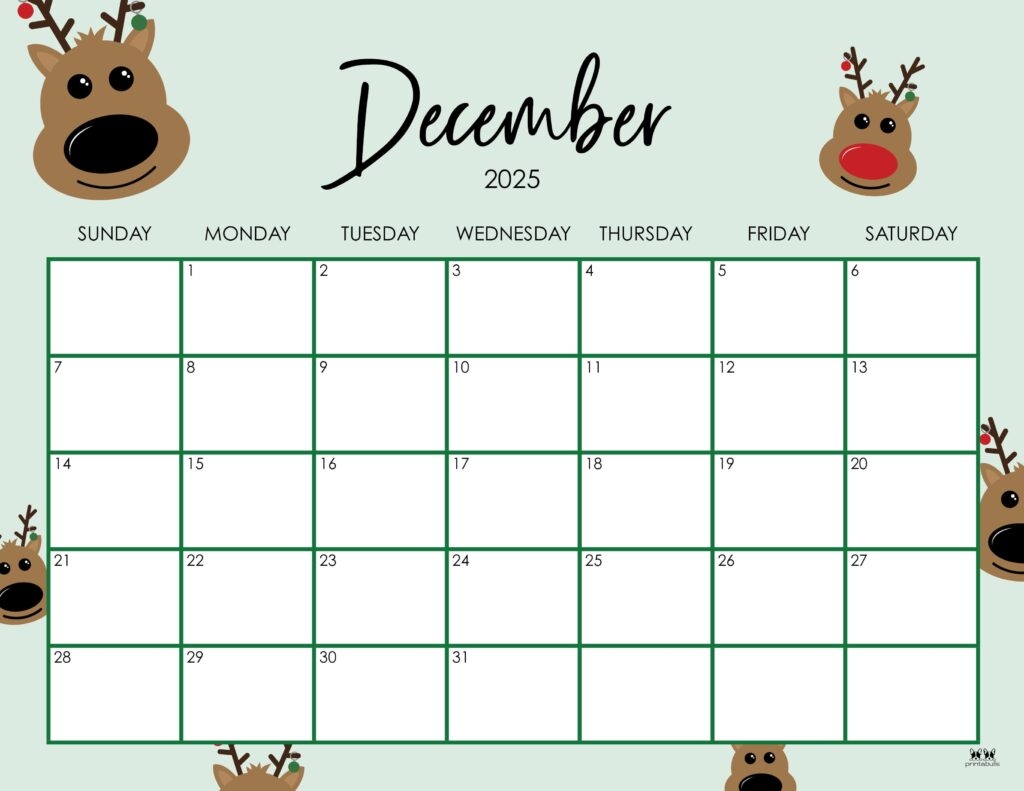 December Monthly Calendar Printable