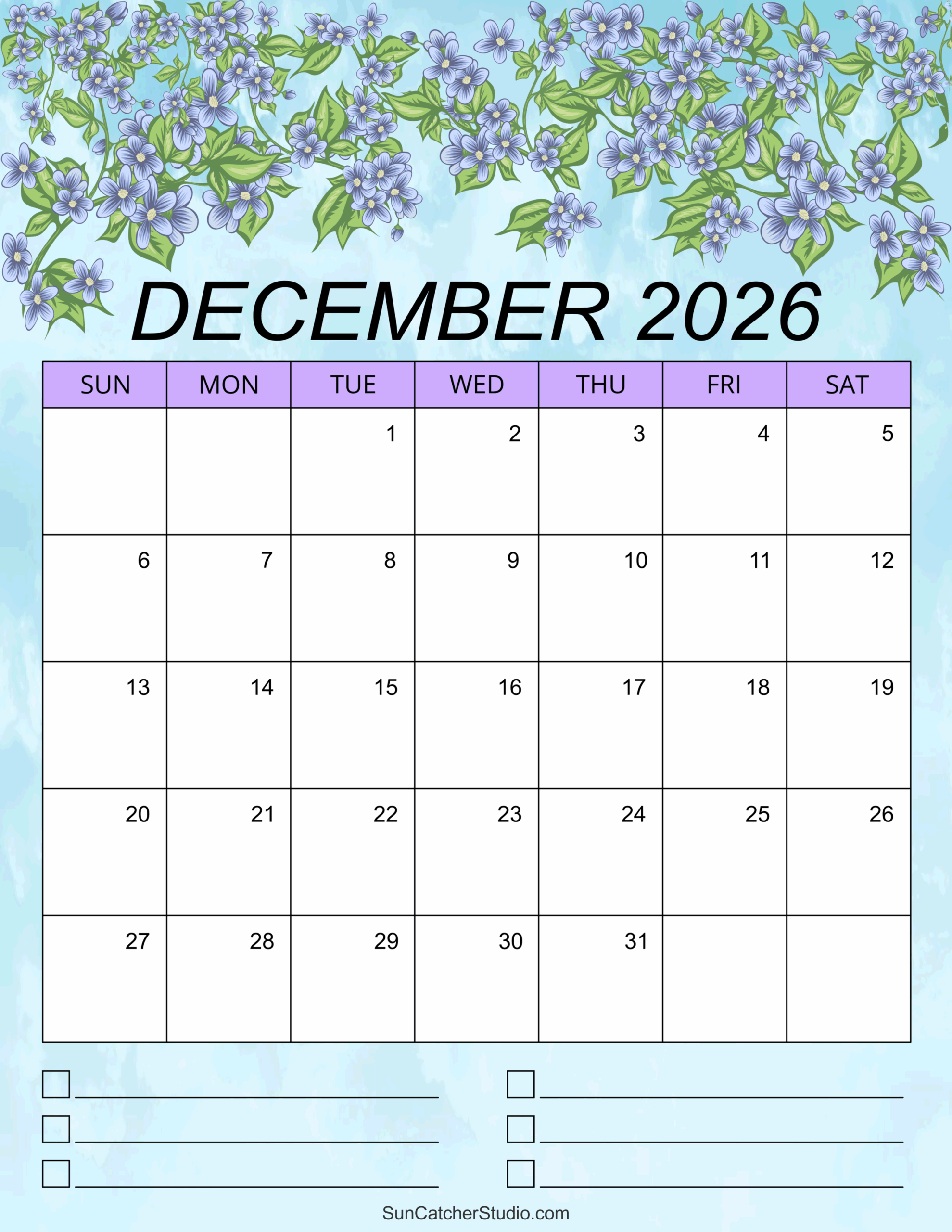 Large Print Printable Calendar December 2026