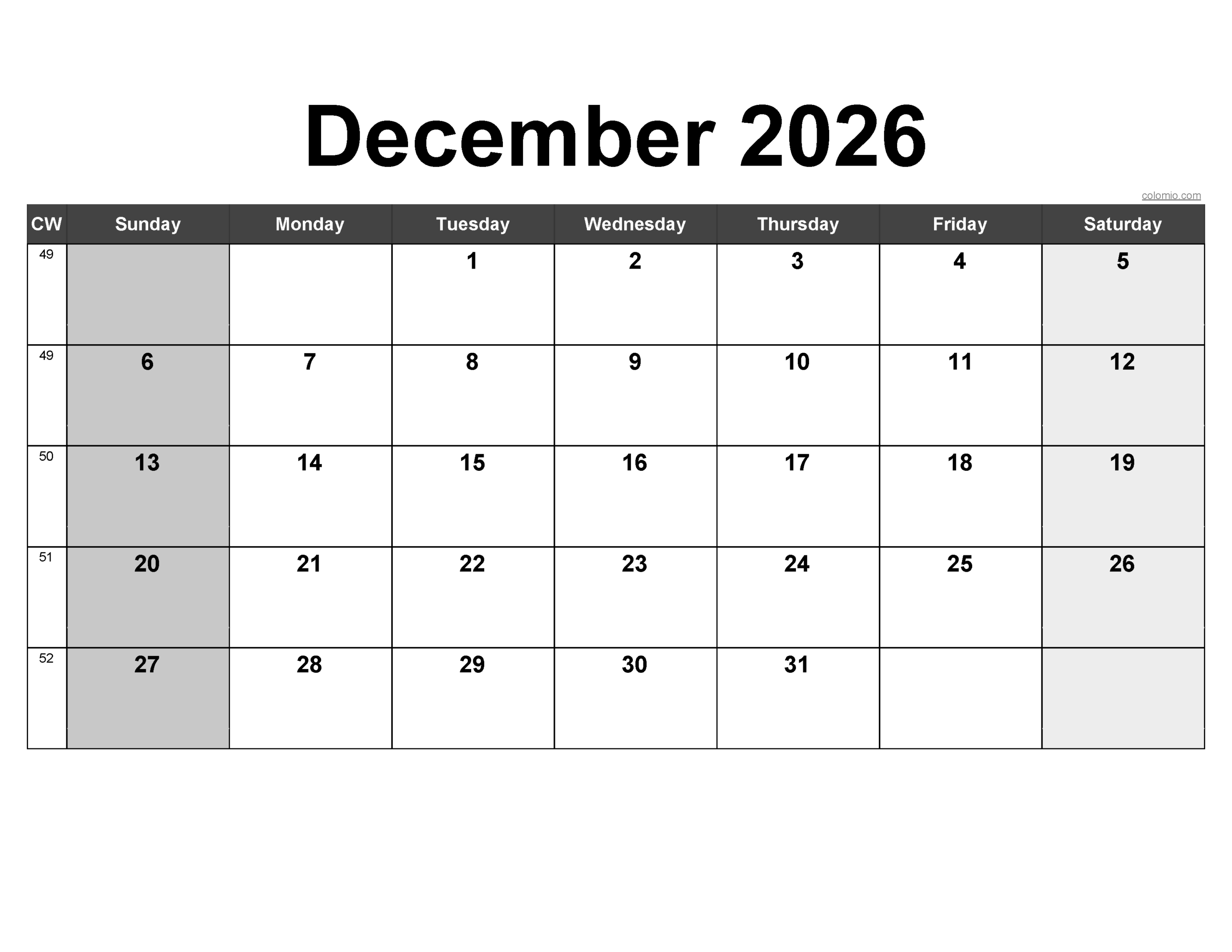 December 2026 Calendar Free Printable PDF XLS And PNG Www 
