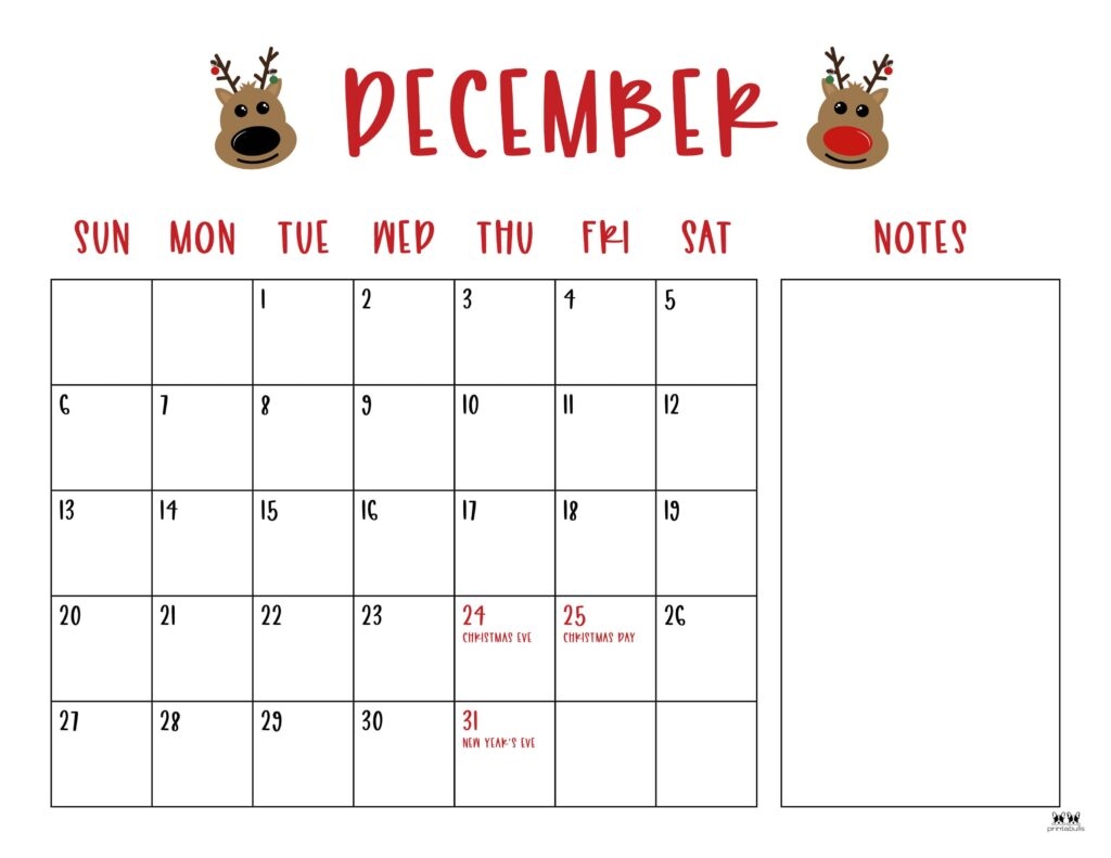 Free Printable December 2026 Christmas Calendar