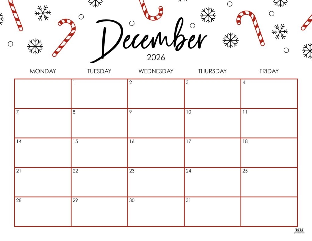 December 2026 Calendars 123 FREE Printables Printabulls