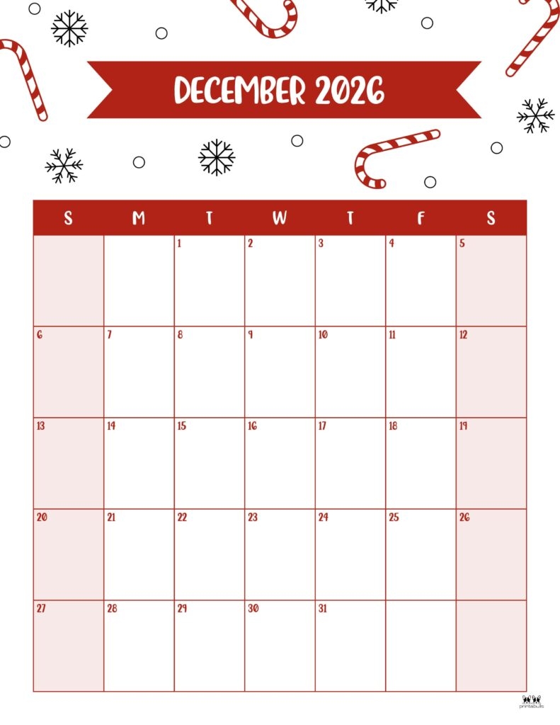Printable December Calendars 2026