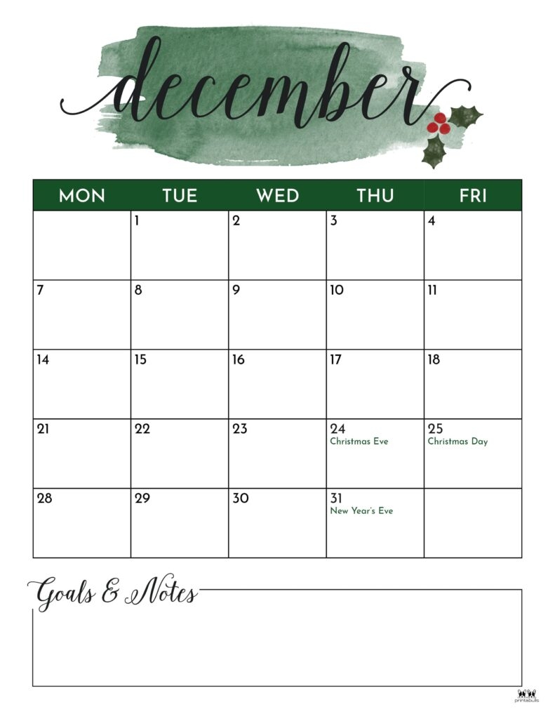 December 2026 Calendars 123 FREE Printables Printabulls