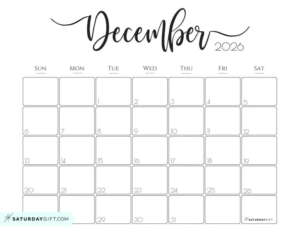 Printable Calendar December 2026 Pages