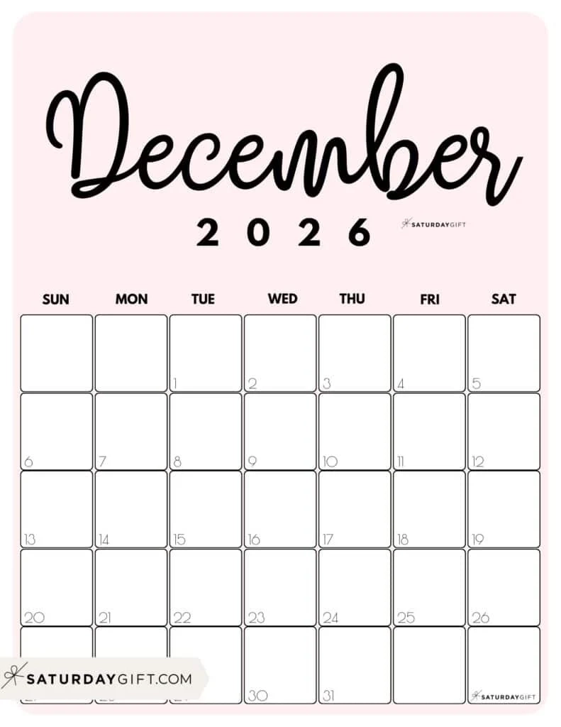 December 2026 Cute Landscape Calendar Printable