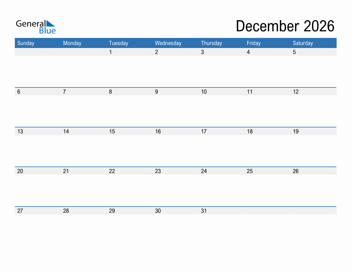 Printable Modifiable Calendar 2026 December