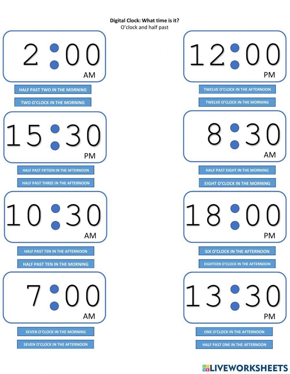 Digital Clocks What Time Is It Worksheet Live Worksheets 