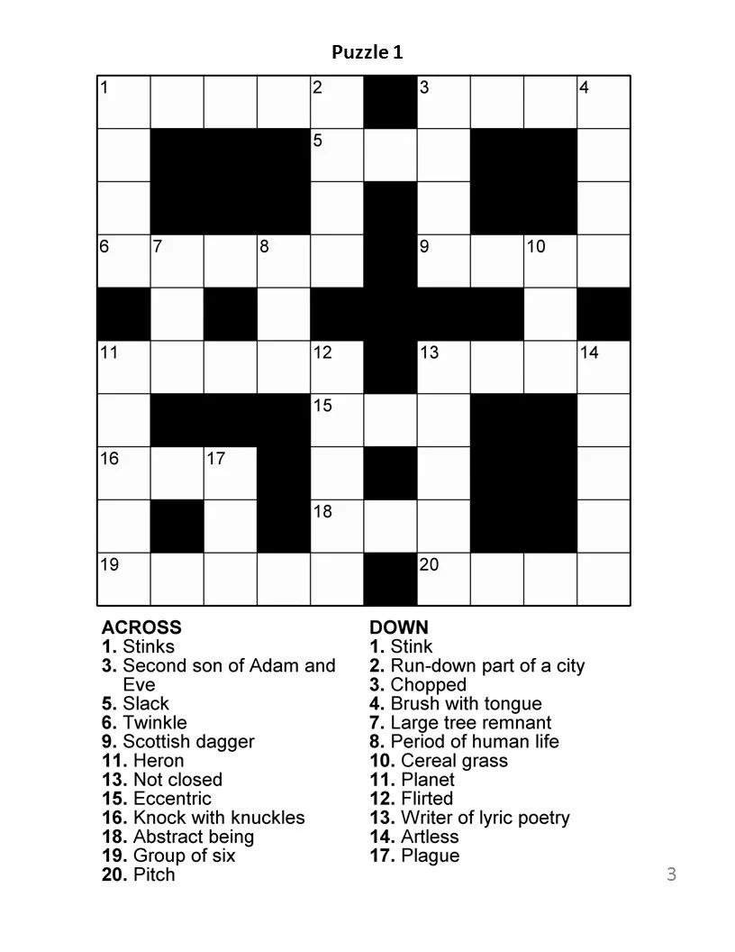 Printable Easy Crossword Puzzles