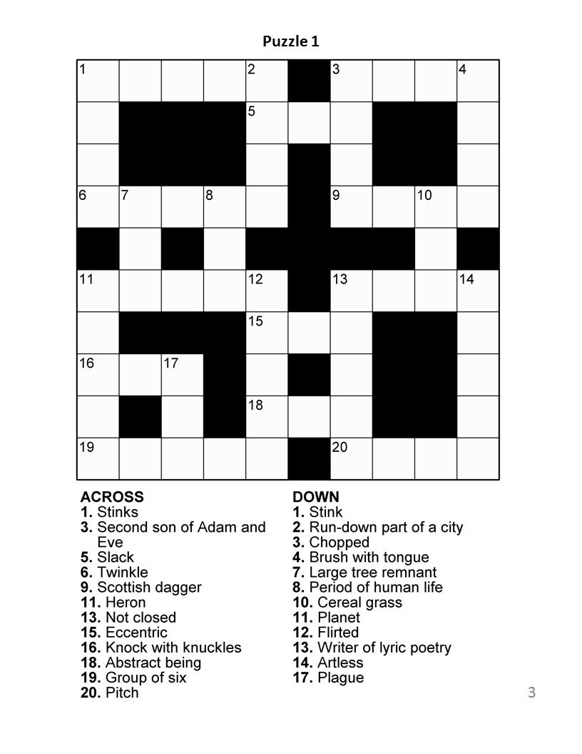 Crossword Puzzles Seniors Printable