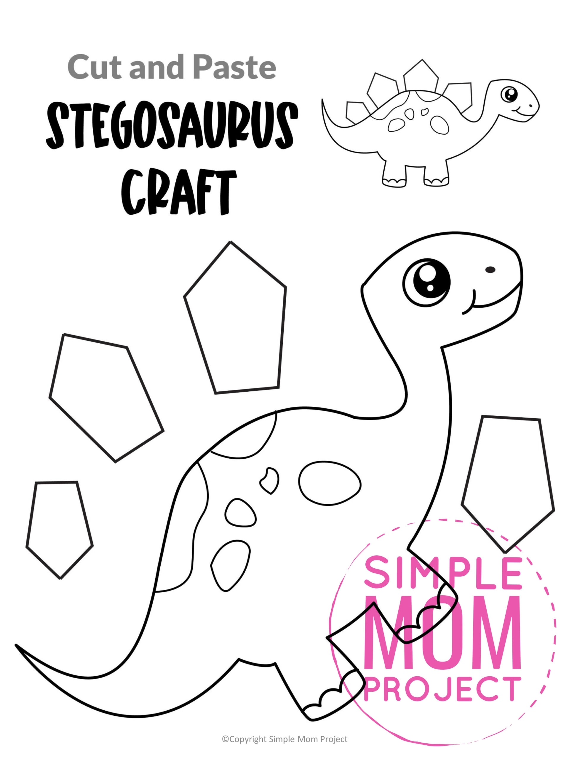 Dinosaur Crafts 10 Black amp White Printable Cut amp Paste Templates For Kids