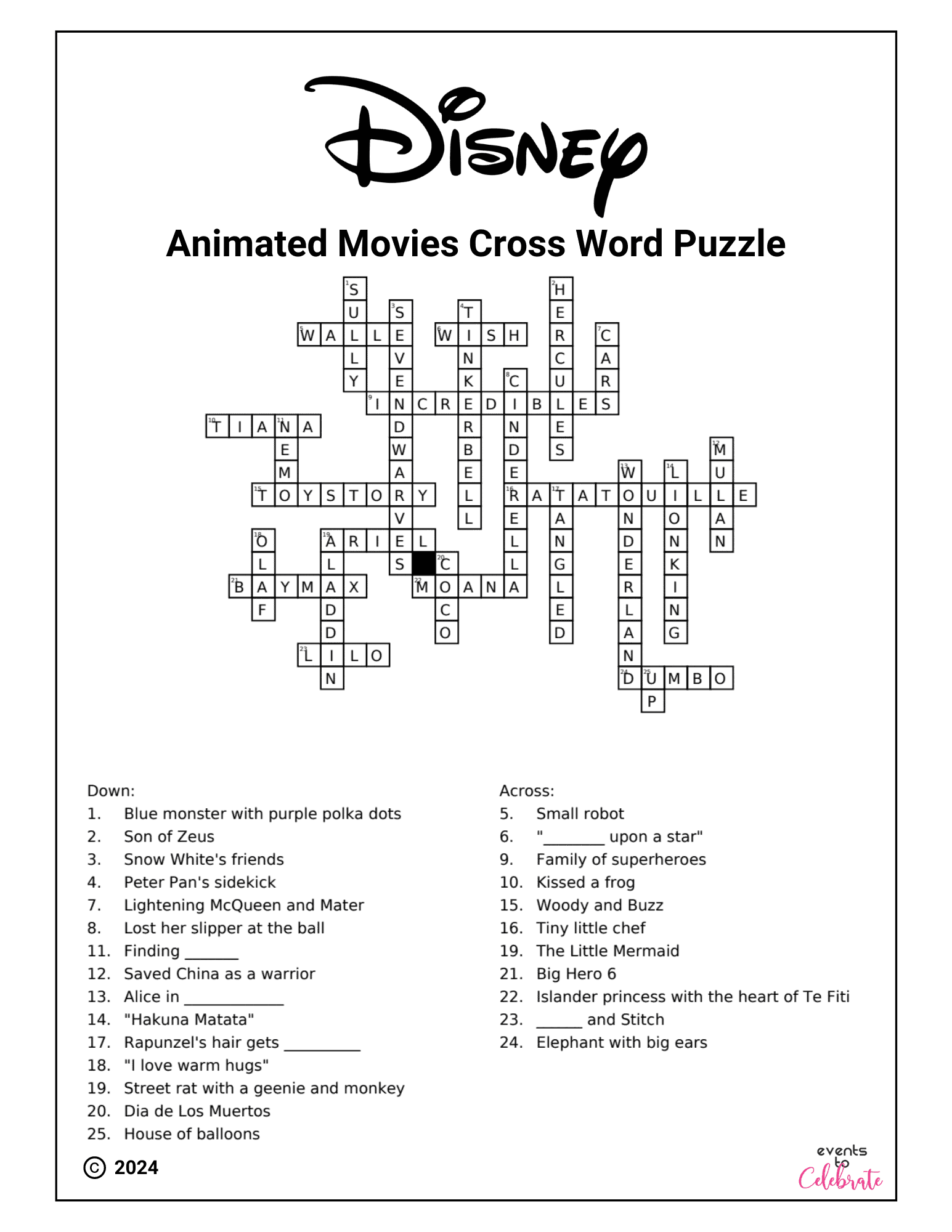 Movie Trivia Crossword Puzzles Printable