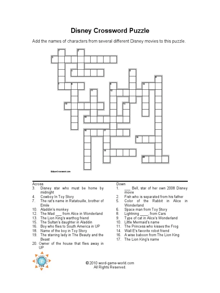 Disney Crossword Puzzles PDF