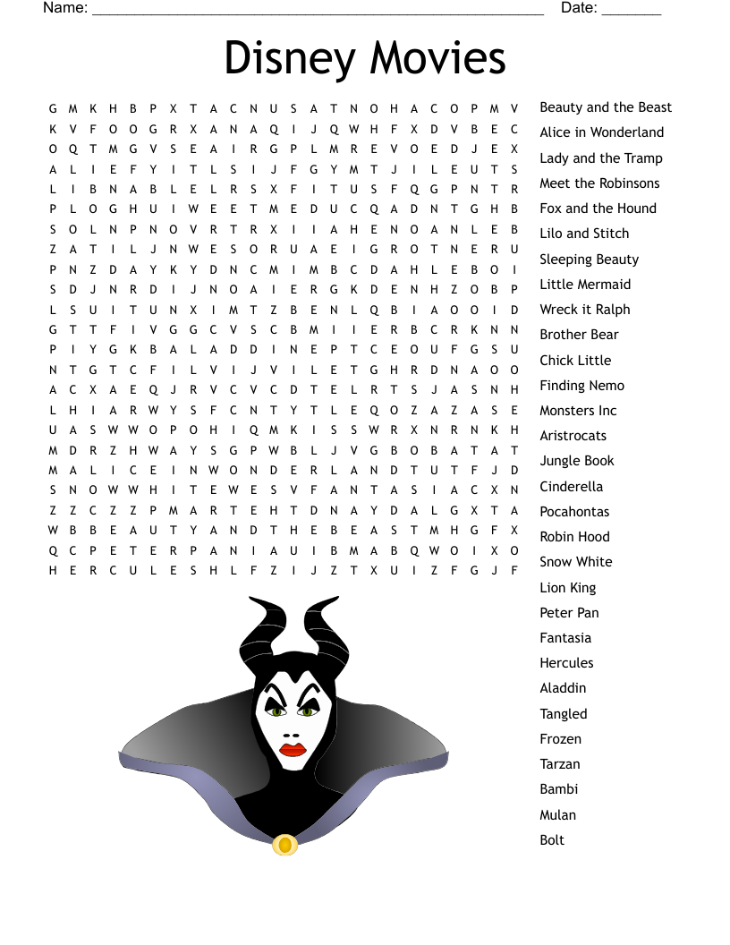 Disney Movies Word Search WordMint