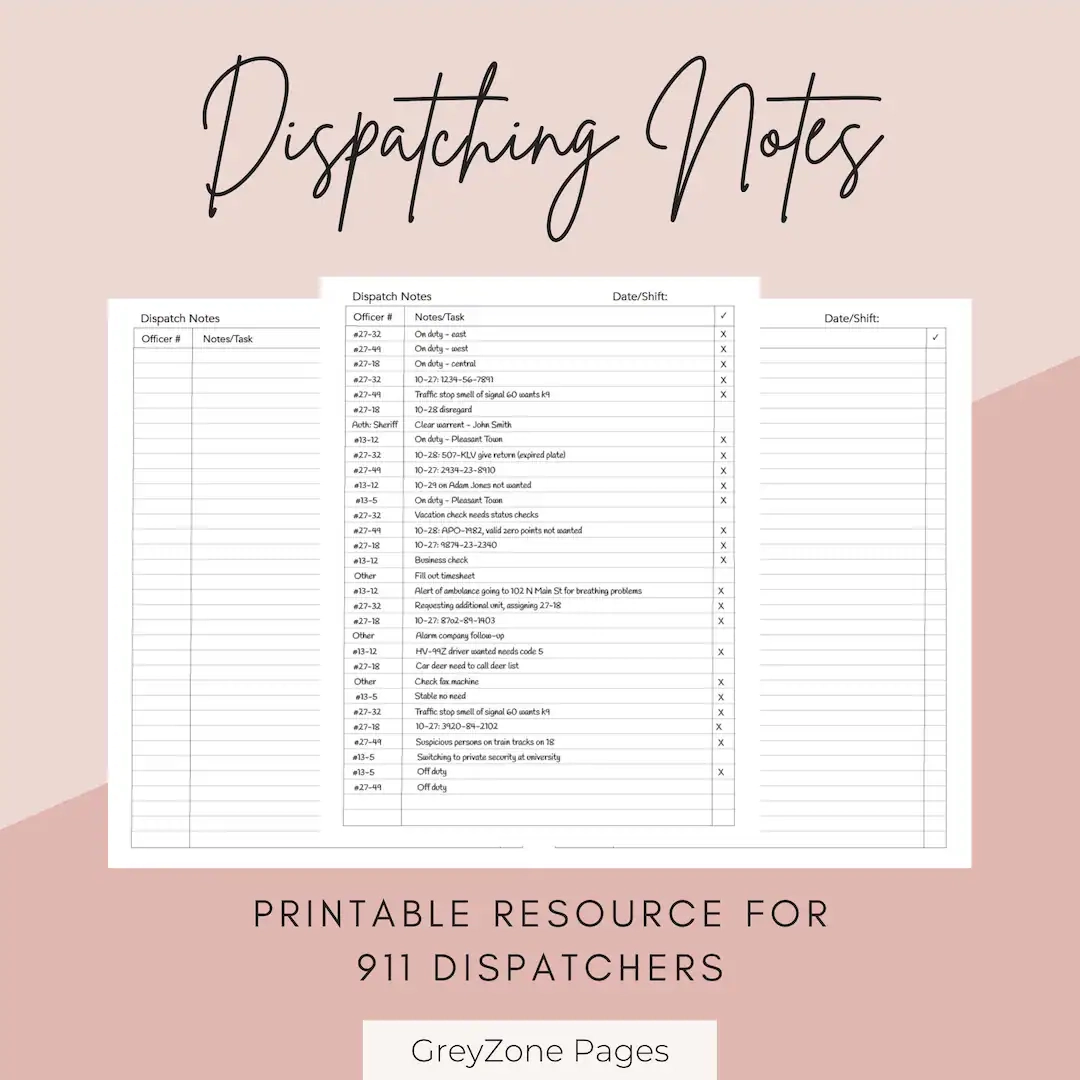 Dispatching Notes For 911 County City And Fire ems Dispatchers 