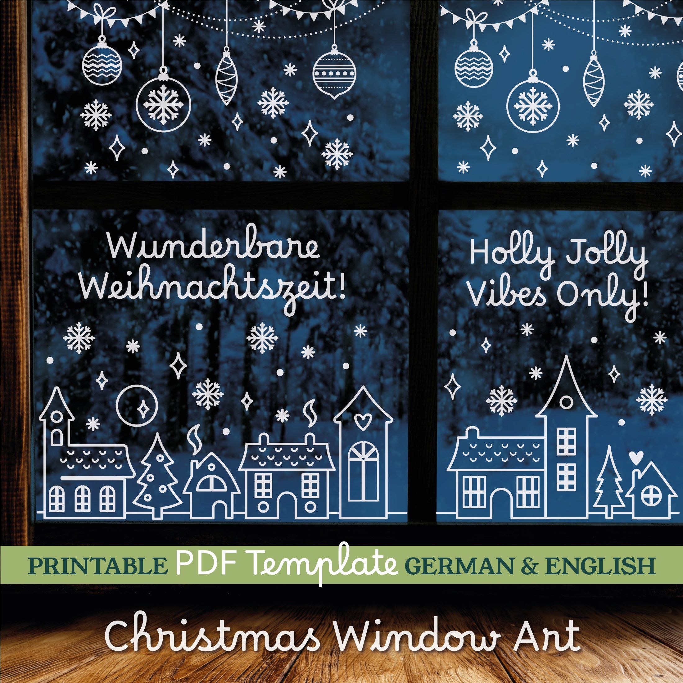 DIY Christmas Window Art PDF Chalk Markers Painting Guide 