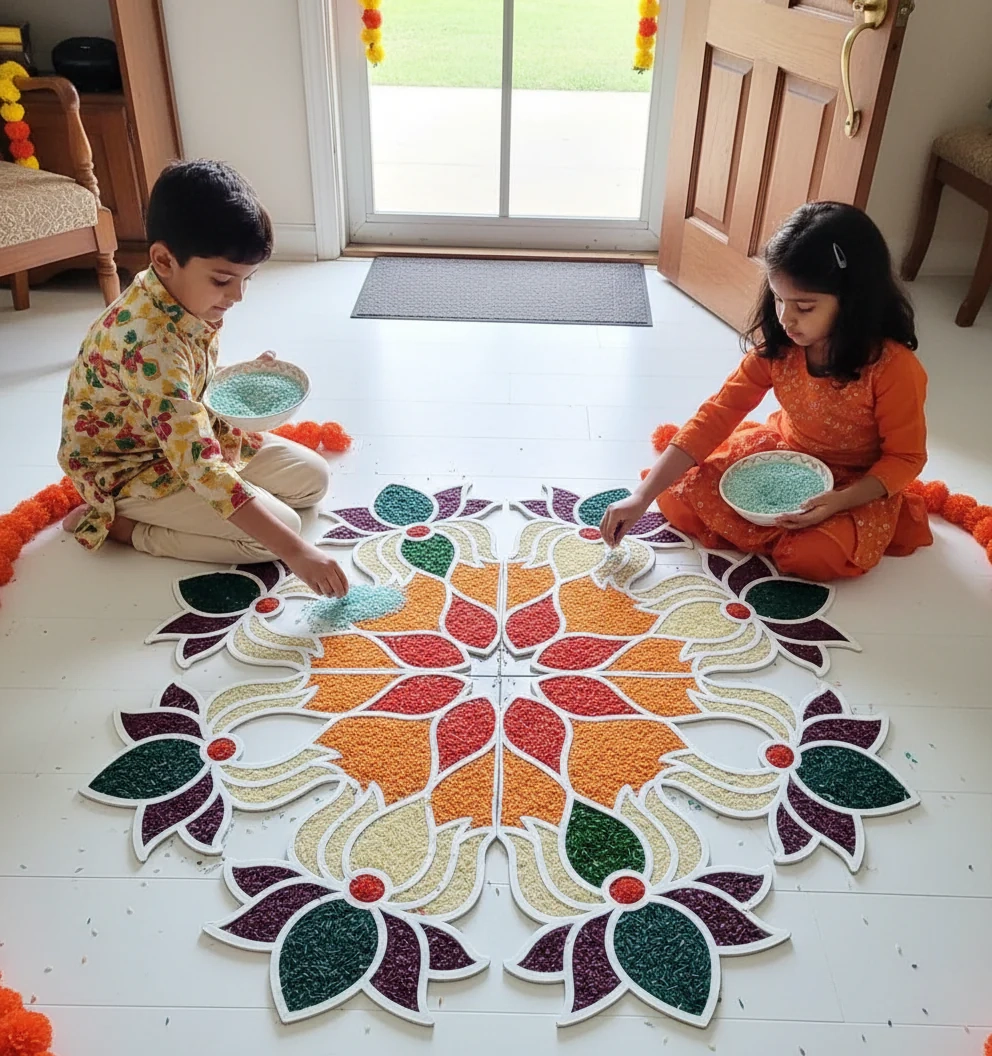 diy colored rice rangoli for kids a simple diwali craft tutorial