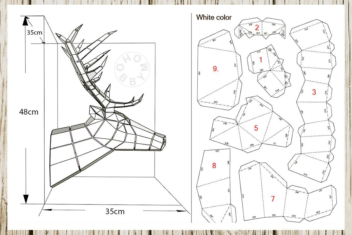 DIY Paper Deer Trophy Paper Sculpture 3D Papercraft Template PDF 