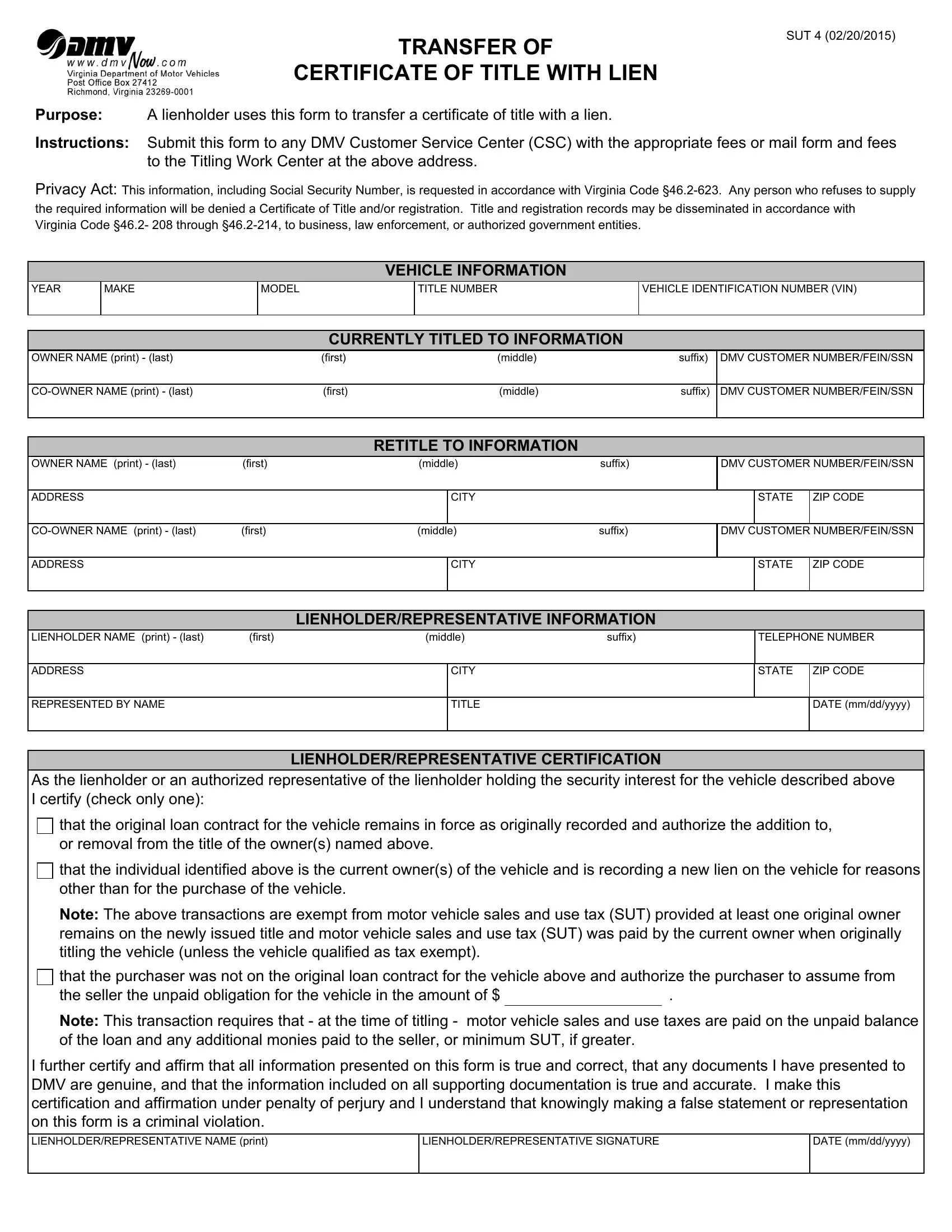 Dmv Form Sut 4 Fill Out Printable PDF Forms Online