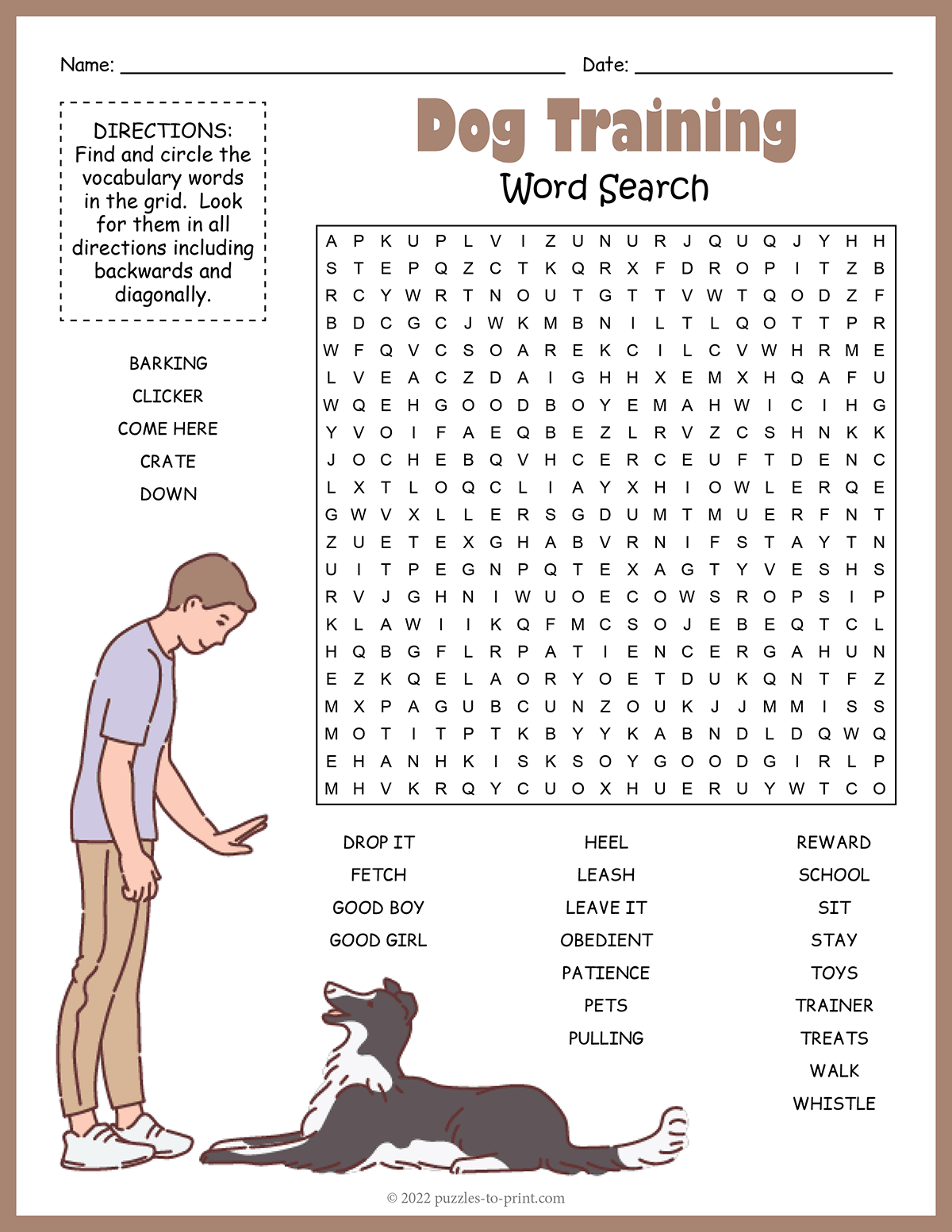 Dog Training Word Search
