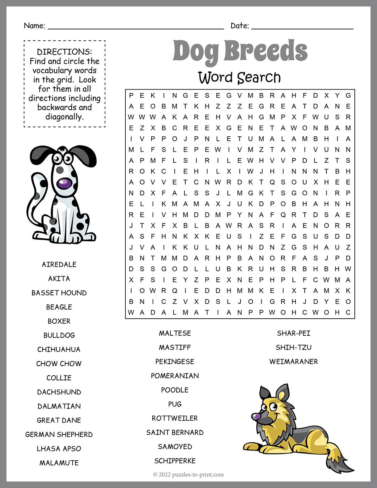 Free Printable Dog Word Search Puzzles