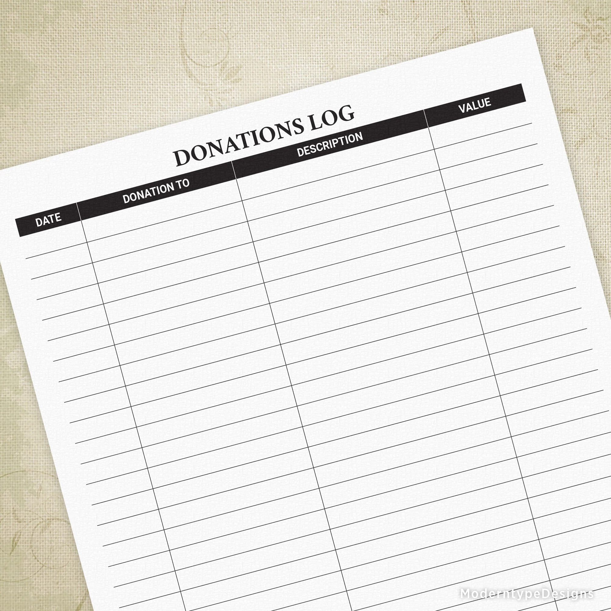 Donations Log Printable