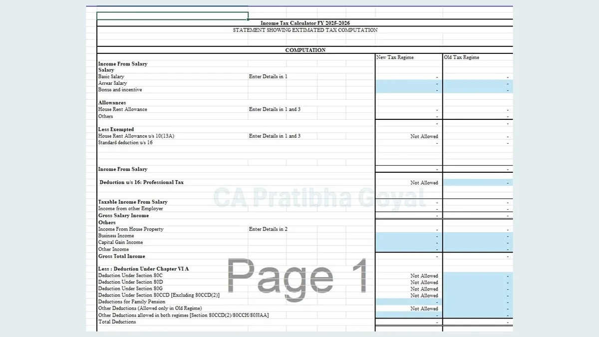 Download Income Tax Calculator FY 2025 26 In Excel
