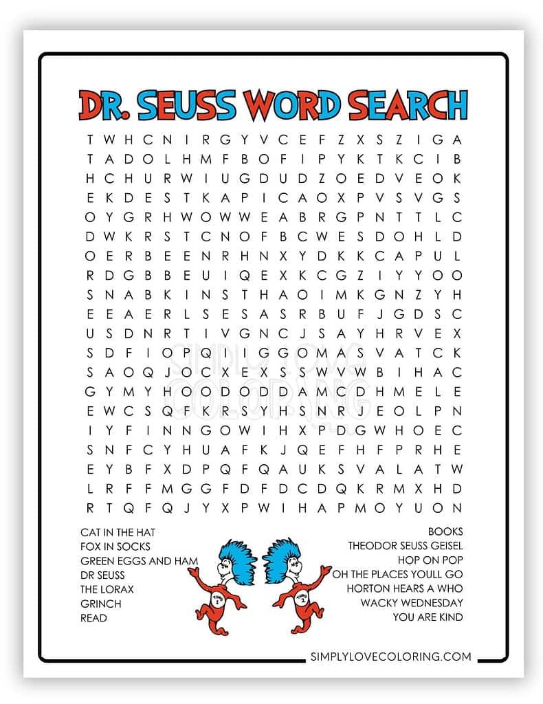 Dr Seuss Word Search Printable