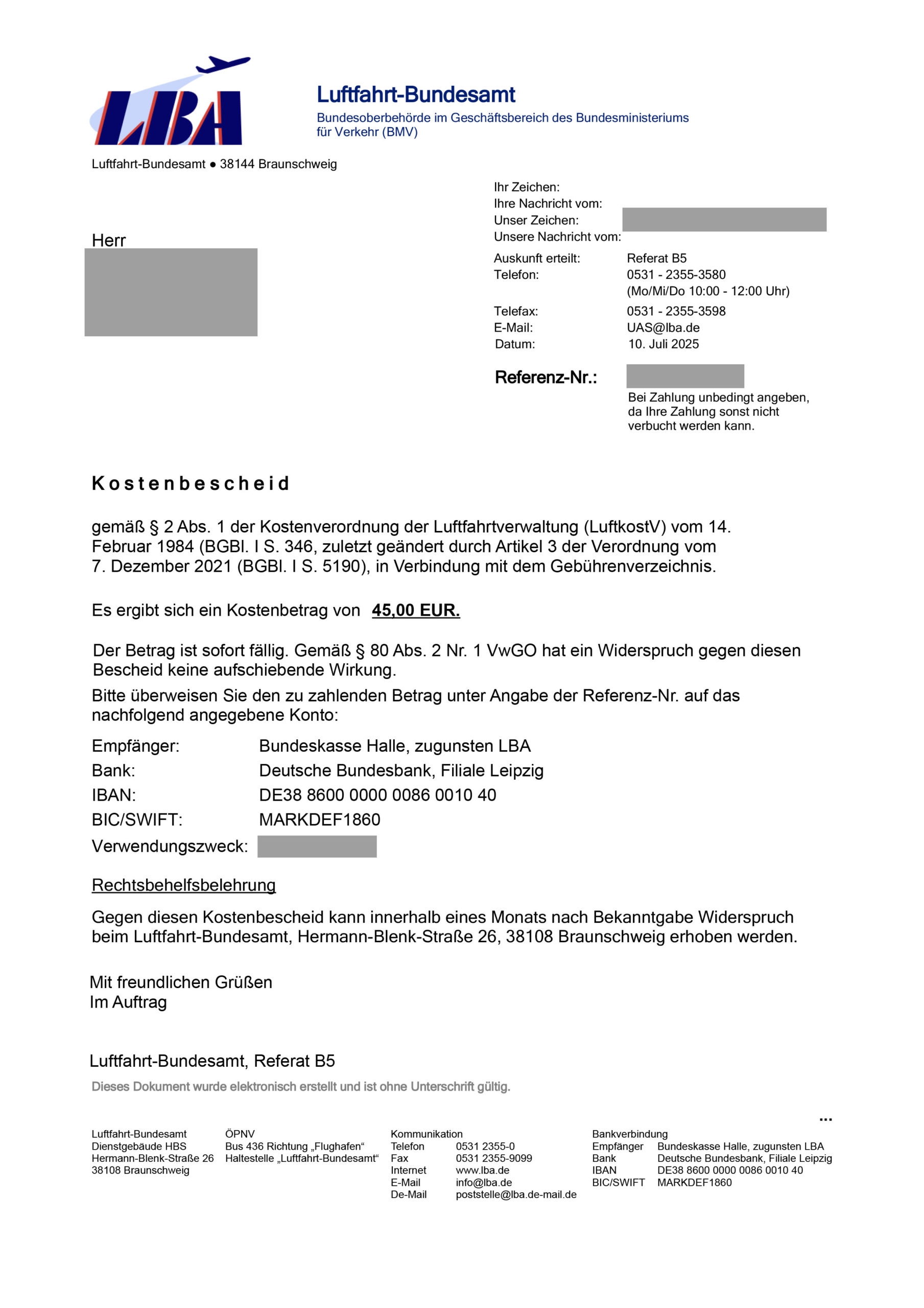 Drohnenf hrerschein LBA Verschickt Geb hrenbescheide