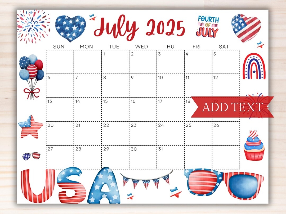 Free Printable Fourth Of July Calendar
