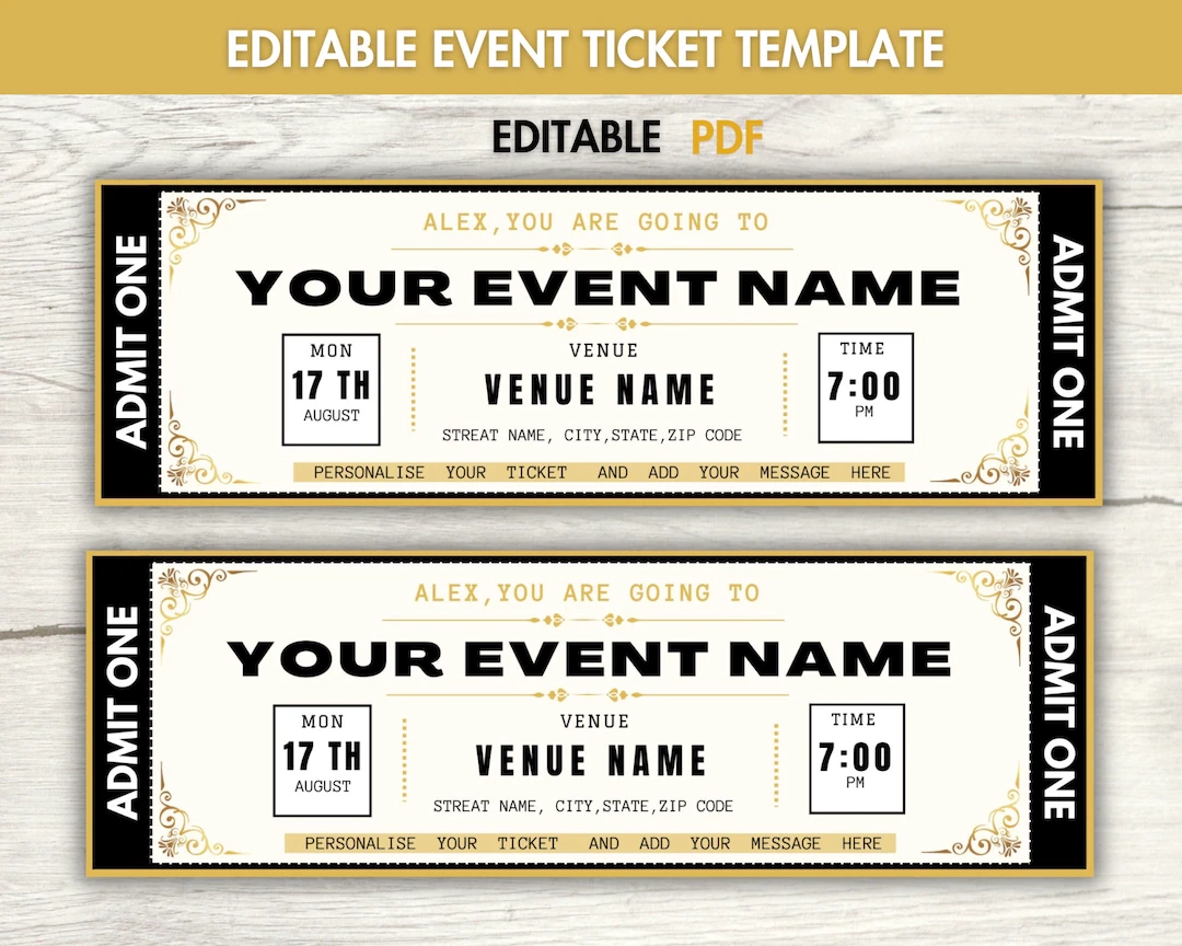 Editable Event Ticket Template Printable Surprise Gift instant 