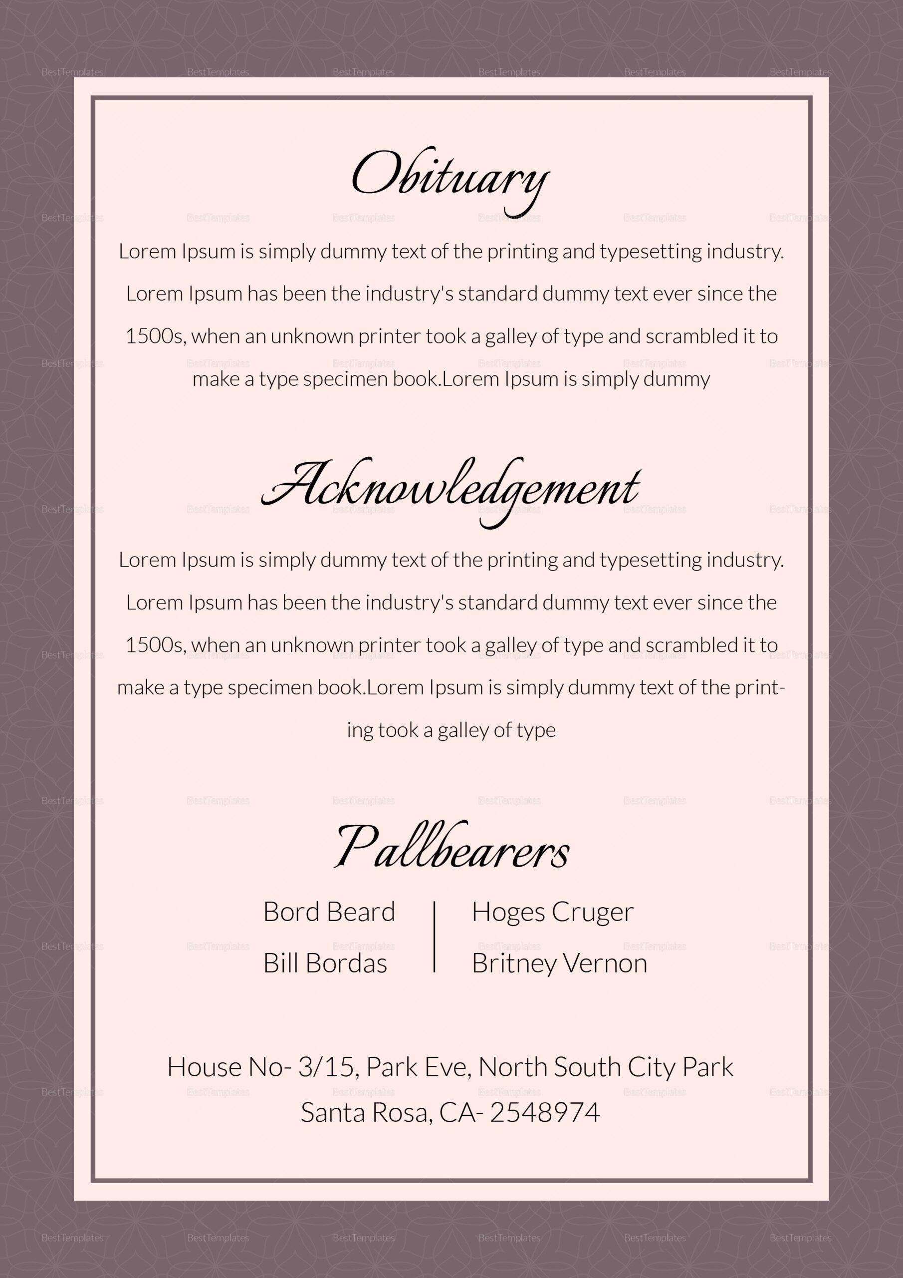 Free Blank Printable Obituary Forms