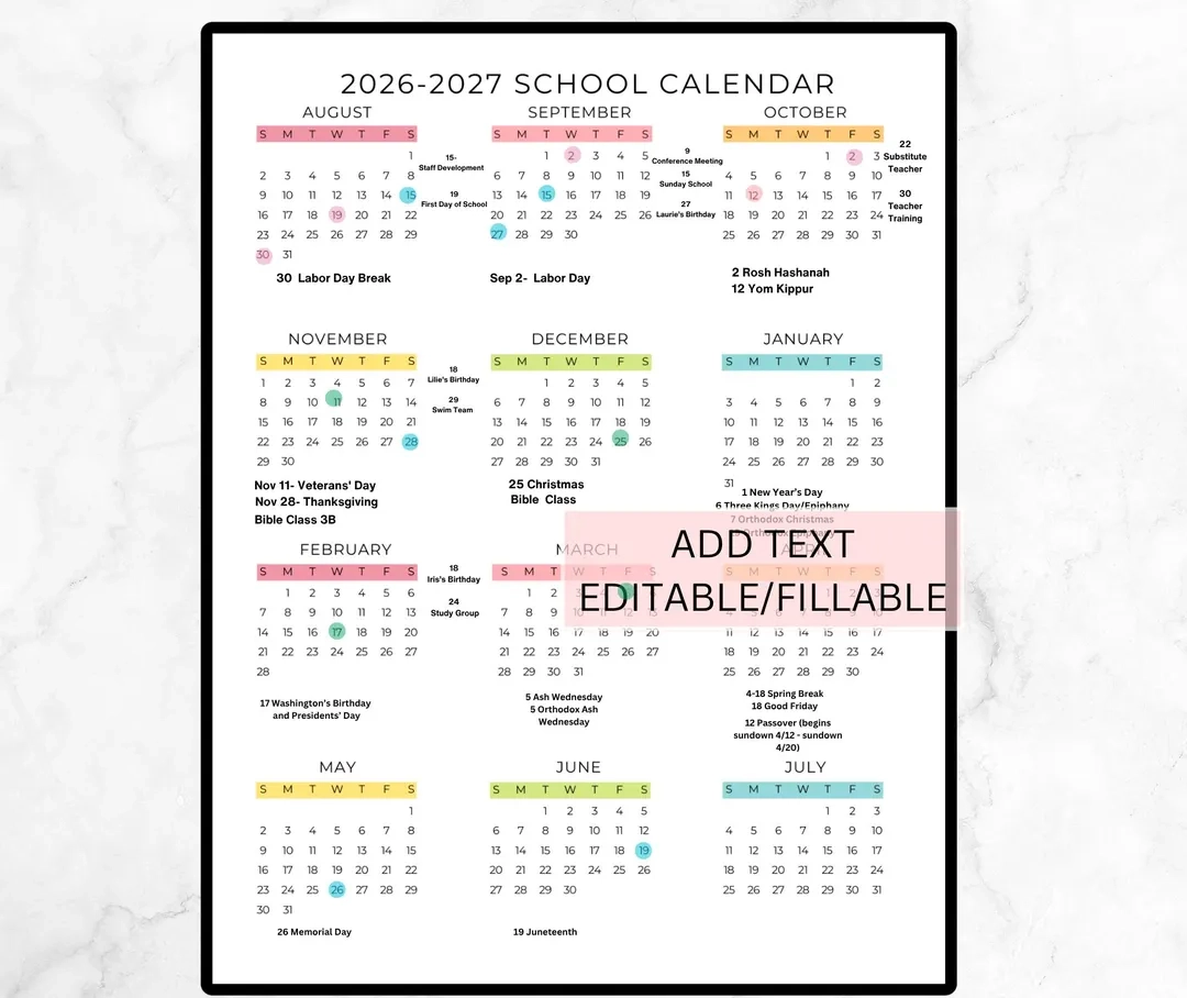 School Year Calendar 2026 2027