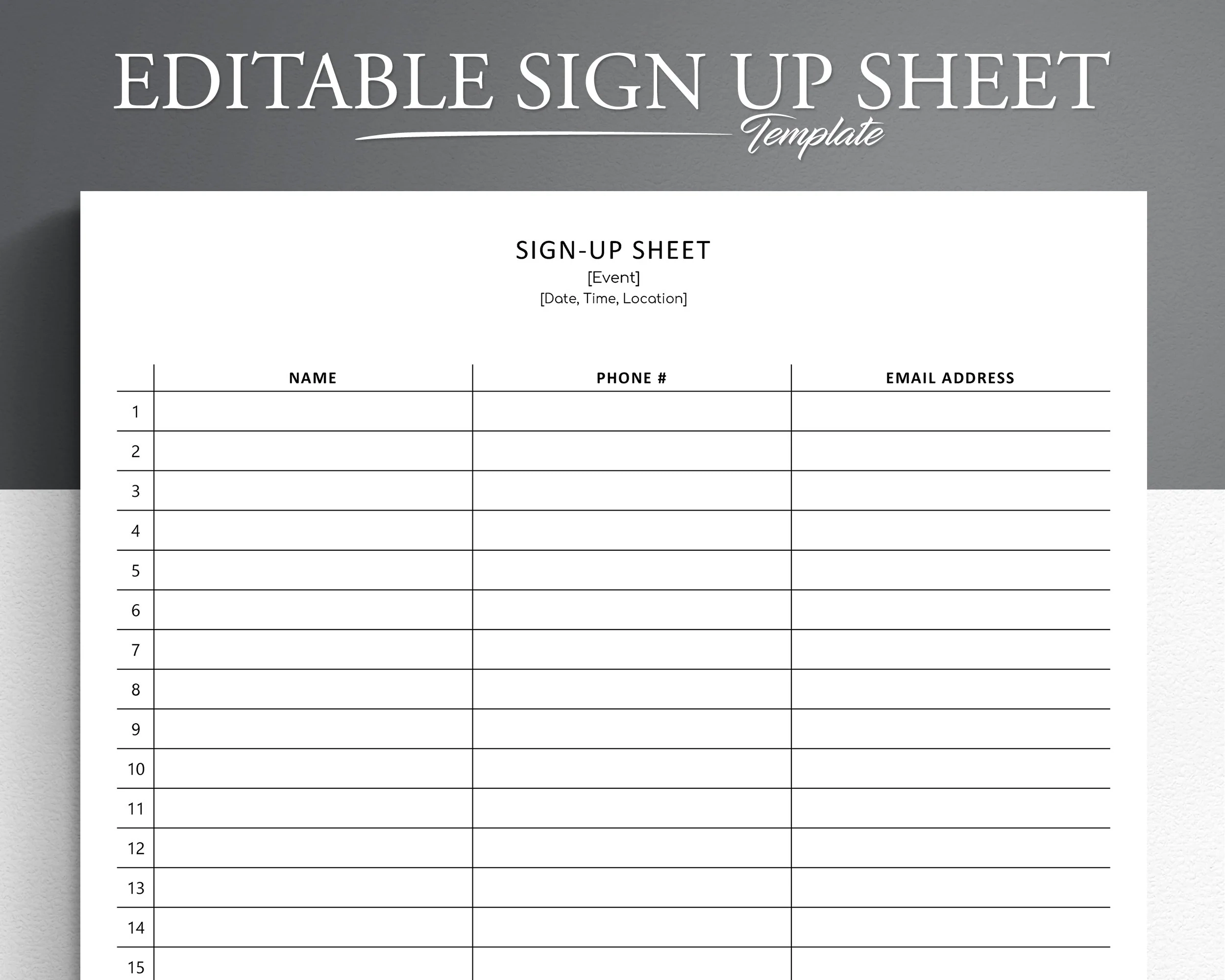 Sign Up Sheet Template Printable