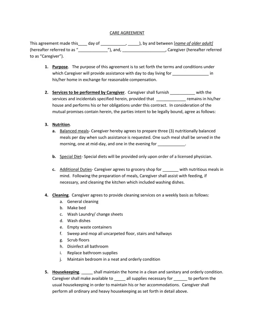 Elder Care Agreement Form 85 Fill Out Printable PDF Forms Online