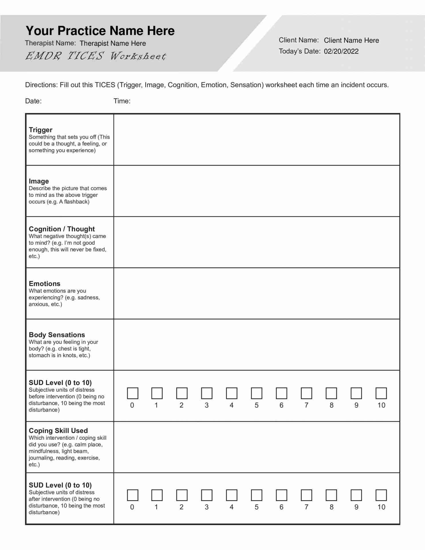 Free Printable Emdr Worksheets