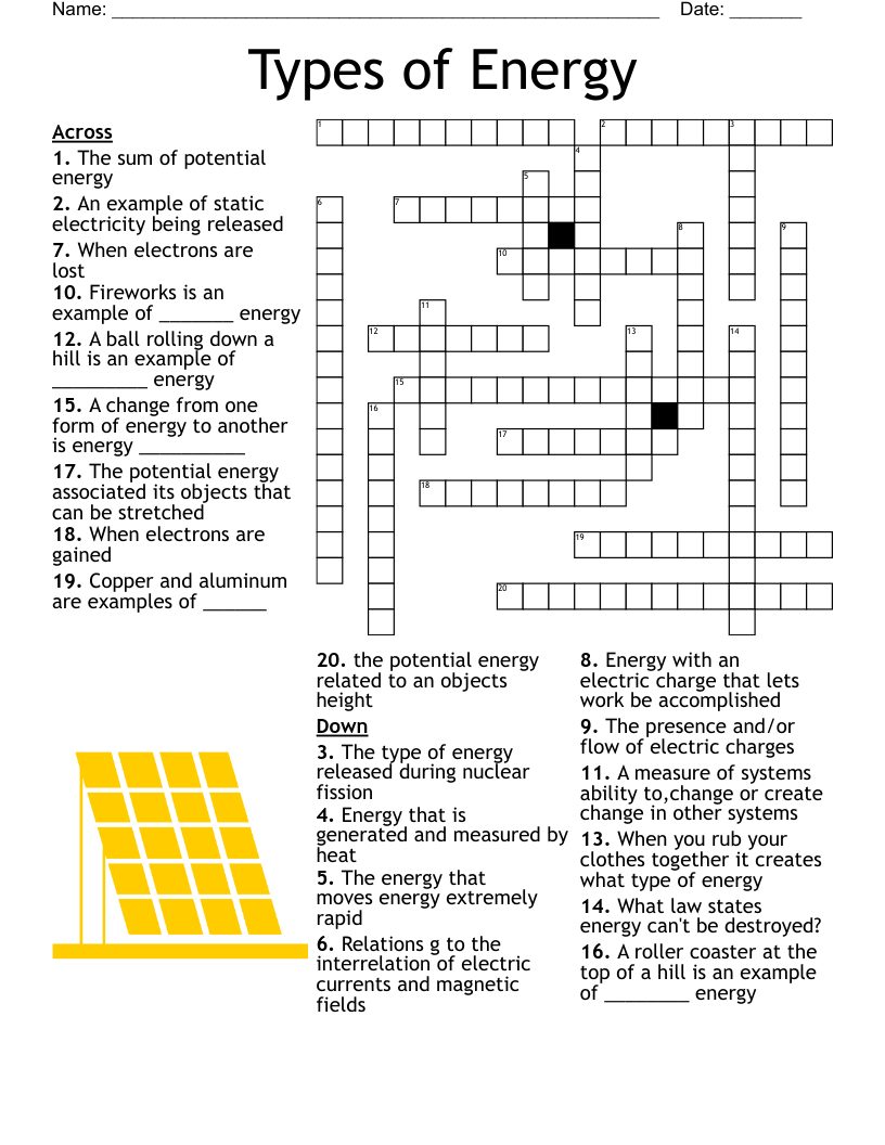 Energy Crossword WordMint