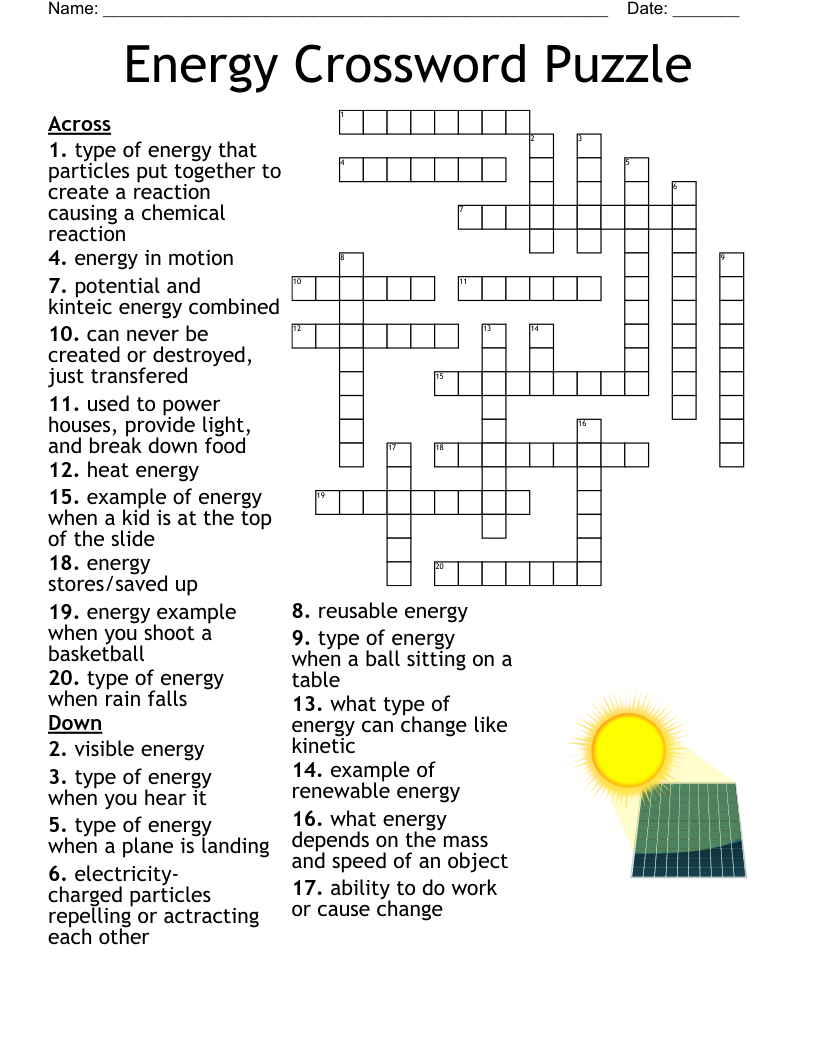 Energy Crossword WordMint