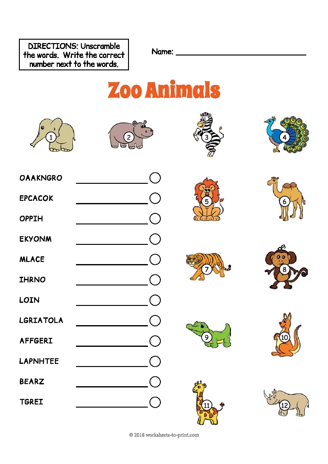 Free Printable Zoo Animals Worksheets