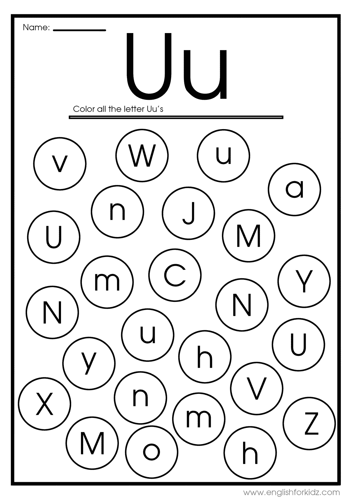 Printable Letter U Worksheet