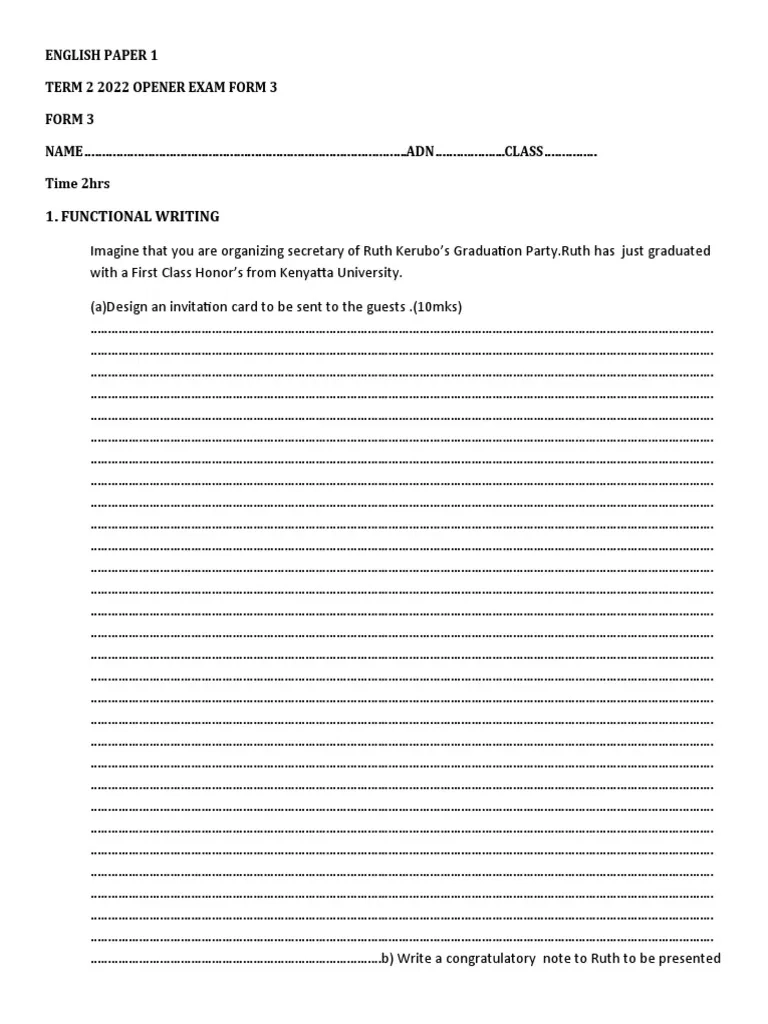 Form 3 Papers Term 1 Opener