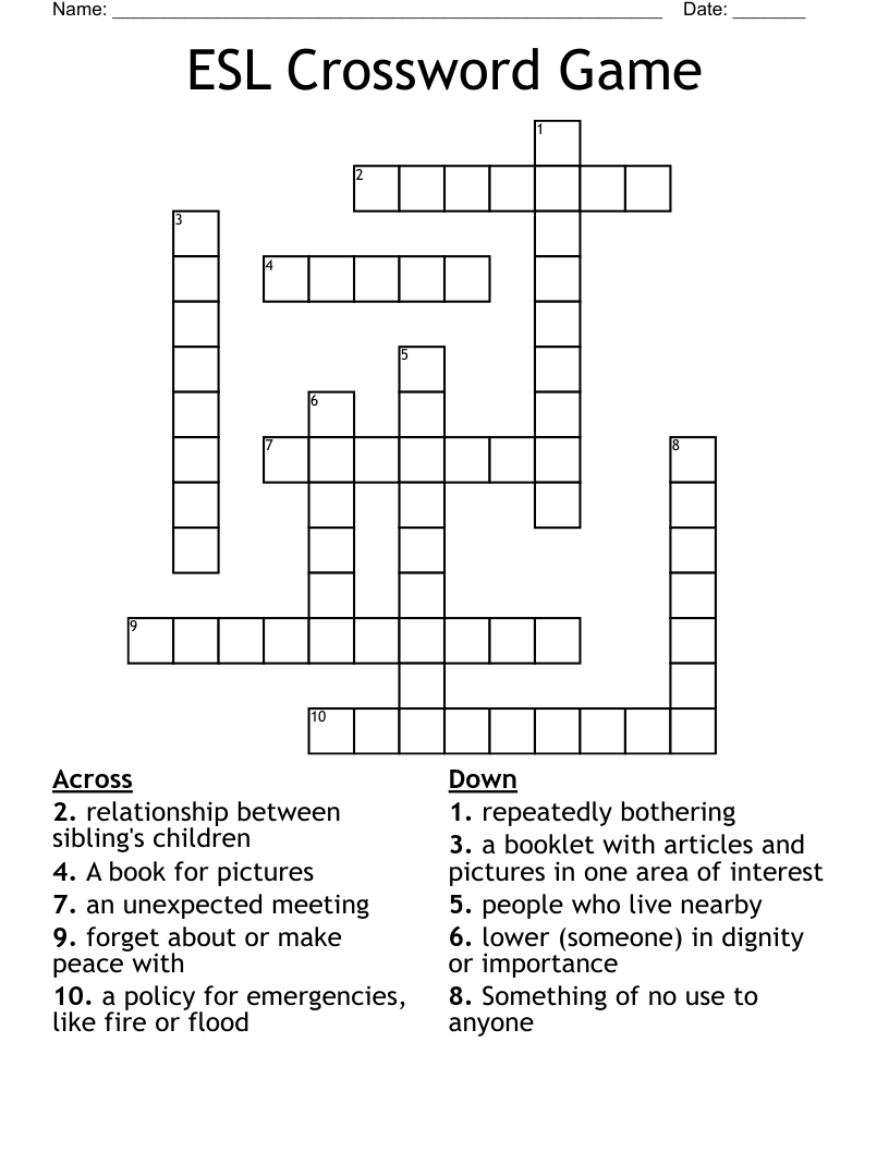 Printable Crosswords Puzzles Esl