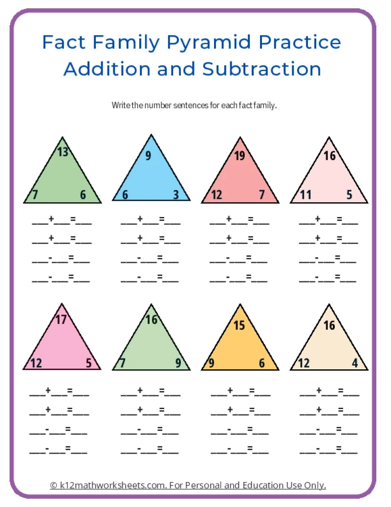 Fact Family Worksheets