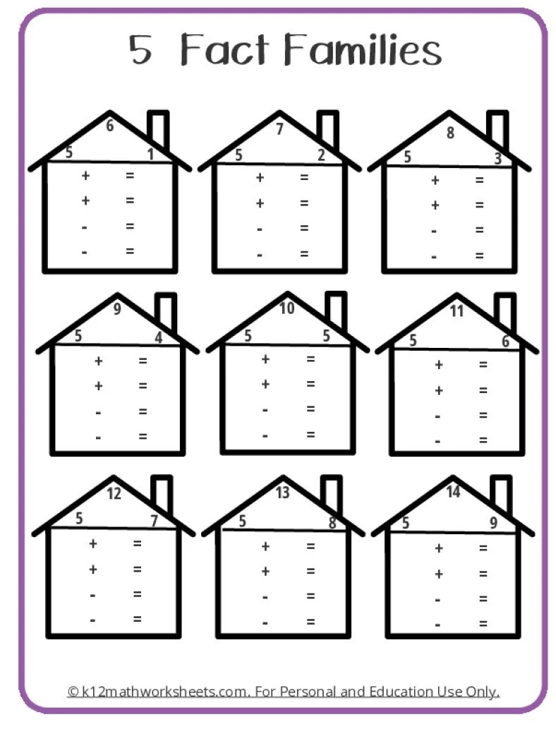 Fact Family Worksheets